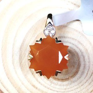 American Fire Opal Wobito Snowflake Cut Pendant 9K Yellow Gold Diamond Accents